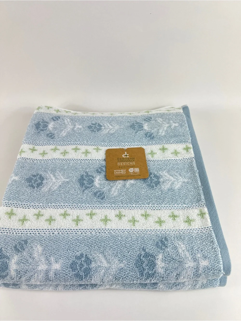 Deborah Connolly Bath Towels Blue White Green Floral Soft Cotton Blend 2 Pc NEW
